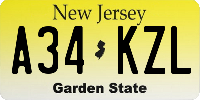 NJ license plate A34KZL