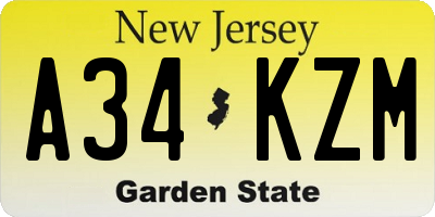 NJ license plate A34KZM