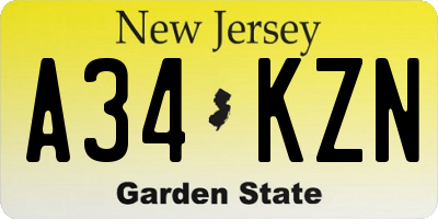 NJ license plate A34KZN