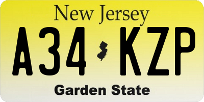 NJ license plate A34KZP