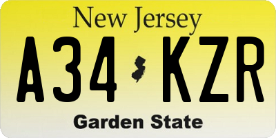 NJ license plate A34KZR