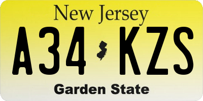 NJ license plate A34KZS