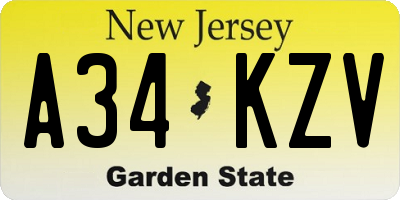NJ license plate A34KZV