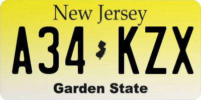 NJ license plate A34KZX