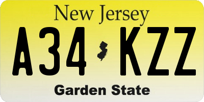NJ license plate A34KZZ