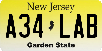 NJ license plate A34LAB