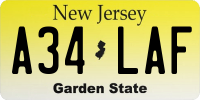 NJ license plate A34LAF