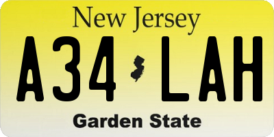 NJ license plate A34LAH