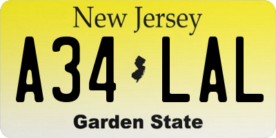 NJ license plate A34LAL
