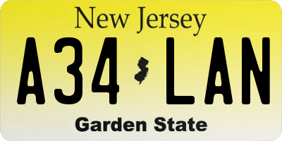 NJ license plate A34LAN