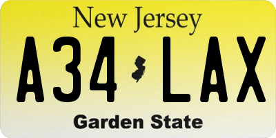 NJ license plate A34LAX