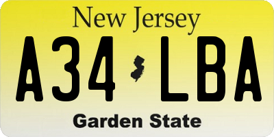 NJ license plate A34LBA