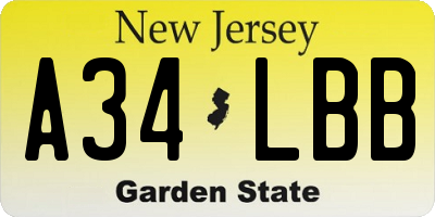 NJ license plate A34LBB
