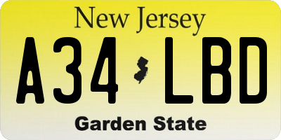 NJ license plate A34LBD