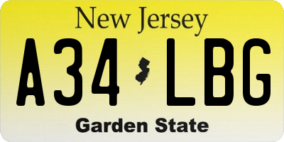NJ license plate A34LBG