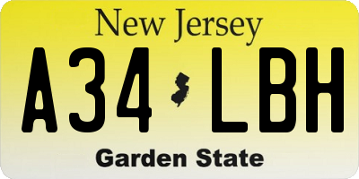 NJ license plate A34LBH