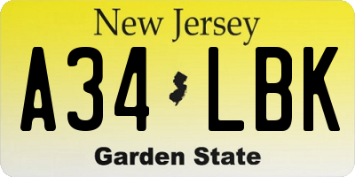 NJ license plate A34LBK