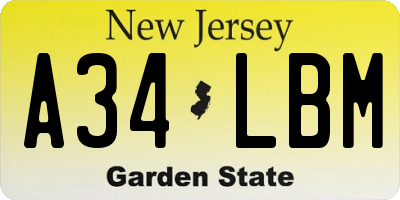 NJ license plate A34LBM