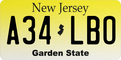NJ license plate A34LBO