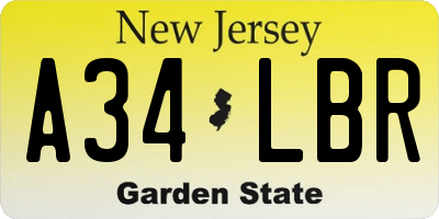 NJ license plate A34LBR