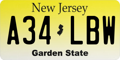 NJ license plate A34LBW
