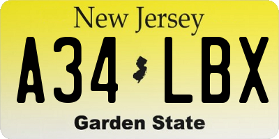 NJ license plate A34LBX