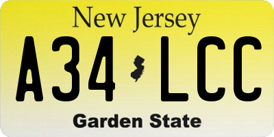 NJ license plate A34LCC