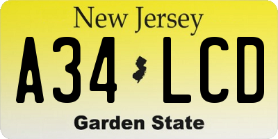 NJ license plate A34LCD
