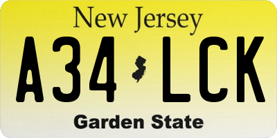 NJ license plate A34LCK