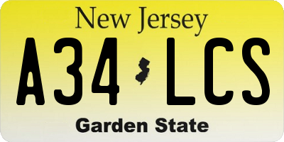 NJ license plate A34LCS