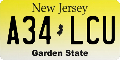 NJ license plate A34LCU