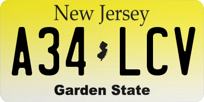 NJ license plate A34LCV