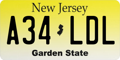 NJ license plate A34LDL