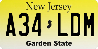 NJ license plate A34LDM