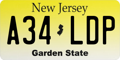 NJ license plate A34LDP