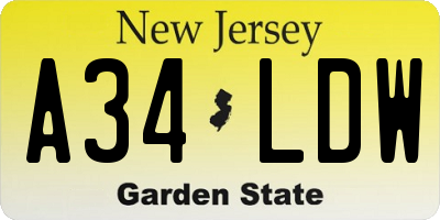 NJ license plate A34LDW