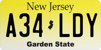 NJ license plate A34LDY
