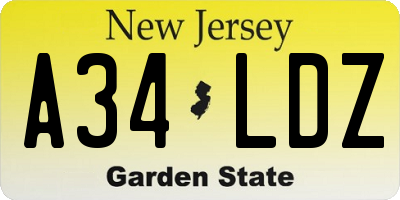 NJ license plate A34LDZ