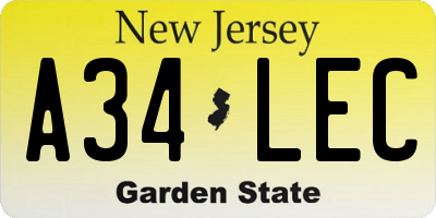 NJ license plate A34LEC