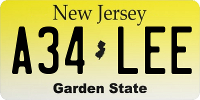 NJ license plate A34LEE