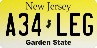 NJ license plate A34LEG