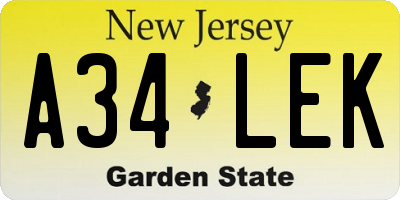 NJ license plate A34LEK