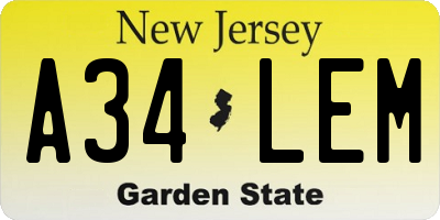 NJ license plate A34LEM