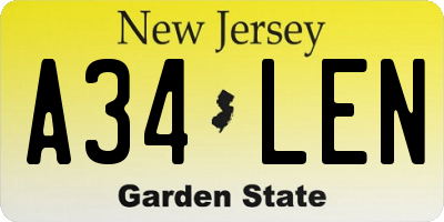 NJ license plate A34LEN