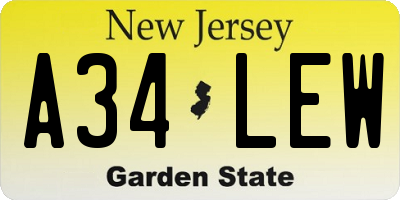 NJ license plate A34LEW