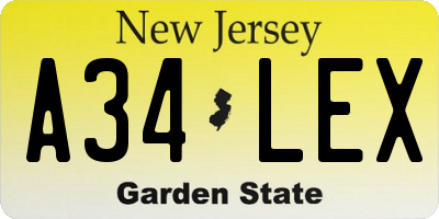 NJ license plate A34LEX