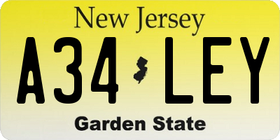 NJ license plate A34LEY