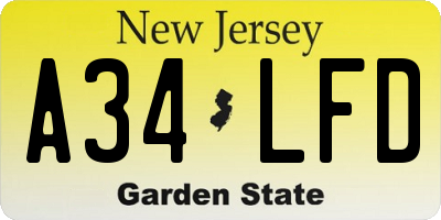 NJ license plate A34LFD