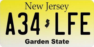 NJ license plate A34LFE