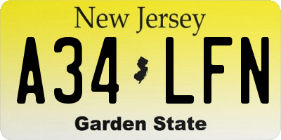 NJ license plate A34LFN